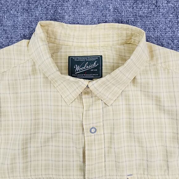 Woolrich Shirt Mens XL Yellow Plaid Seersucker Snap Front Button Hiking Pocket - Picture 9 of 16